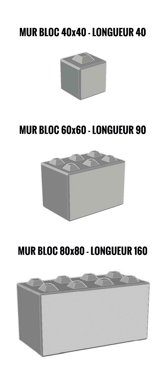 différents murs bloc disponibles